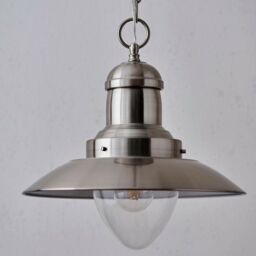 Loops Hanging Ceiling Pendant Light Satin Nickel & Glass Industrial Lamp Bulb Holder in Metallics - thumbnail 3