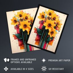 Artery8 Daffodil Bouquet Modern Floral Abstract Painting Framed Art Print in Yellow - Size: A4 - thumbnail 2
