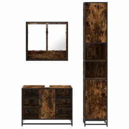 Berkfield Home 3 Piece Bathroom Furniture Set Smoked Oak Engineered Wood in Brown - thumbnail 5