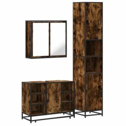 Berkfield Home 3 Piece Bathroom Furniture Set Smoked Oak Engineered Wood in Brown - thumbnail 2