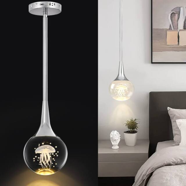 NIVOR 5W LED Globe Rod Teardrop Crystal Pendant Lighting Chrome Warm Light in Metallic Silver - image 1