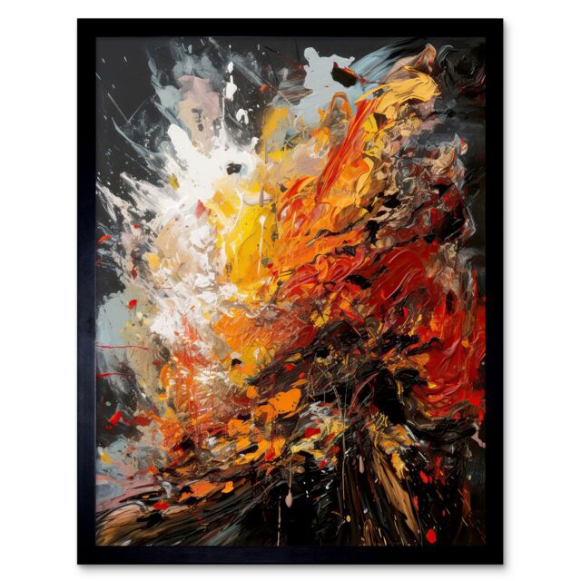 "Artery8 Wall Art Print Explosion White Orange Red Abstract Painting Art Framed in Black - Size: W12"" x H16""" - image 1