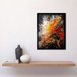 "Artery8 Wall Art Print Explosion White Orange Red Abstract Painting Art Framed in Black - Size: W12"" x H16""" - thumbnail 2