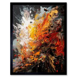 "Artery8 Wall Art Print Explosion White Orange Red Abstract Painting Art Framed in Black - Size: W12"" x H16""" - thumbnail 1