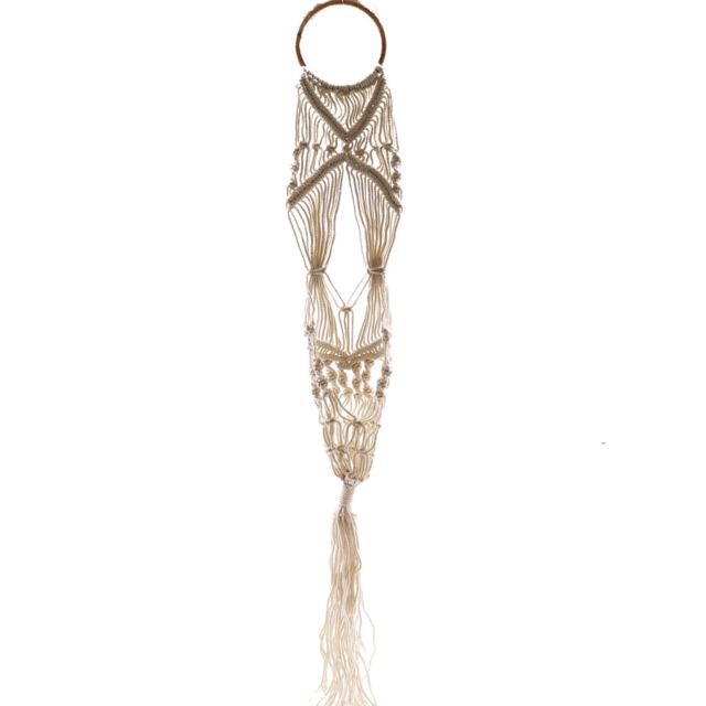KDMD Macrame Pot Holder - Long With Ratten Hoop in White - image 1