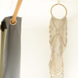 KDMD Macrame Pot Holder - Long With Ratten Hoop in White - thumbnail 4