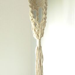 KDMD Macrame Pot Holder - Long With Ratten Hoop in White - thumbnail 2