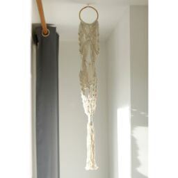 KDMD Macrame Pot Holder - Long With Ratten Hoop in White - thumbnail 3