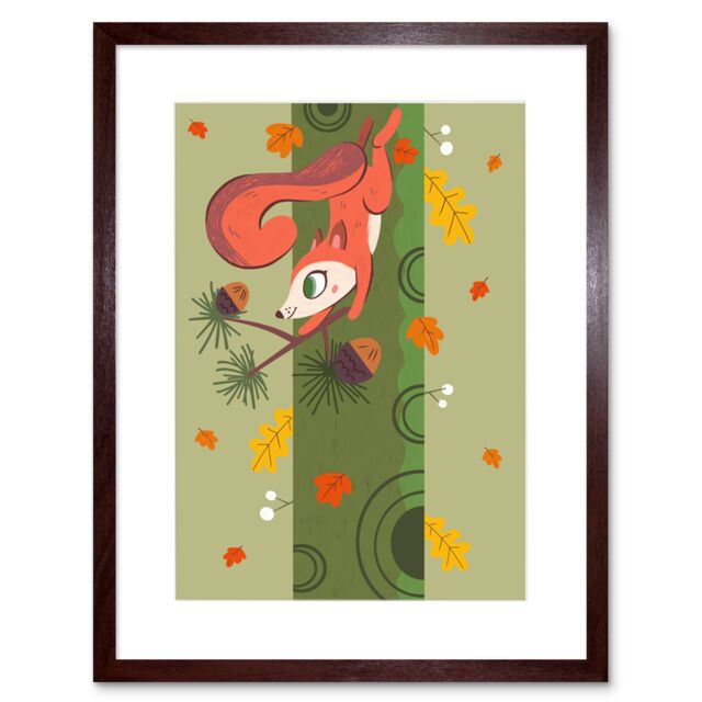 "Artery8 Wall Art Print Red Squirrel Acorn Tree Art Framed 9x7 inch in Brown - Size: W7"" x H9""" - image 1