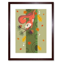 "Artery8 Wall Art Print Red Squirrel Acorn Tree Art Framed 9x7 inch in Brown - Size: W7"" x H9""" - thumbnail 1