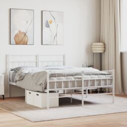 Berkfield Home Metal Bed Frame with Headboard & Footboard White 120x200 cm - Size: Small Double - thumbnail 1