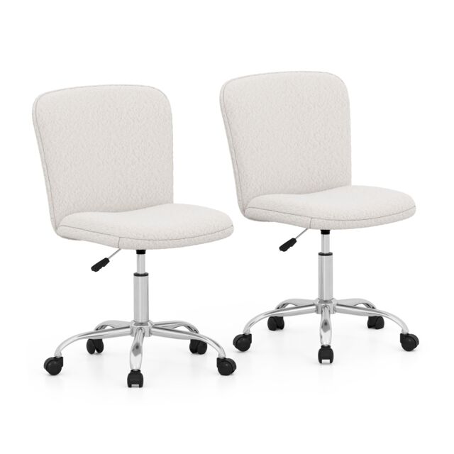 Gymax 2 Pack Teddy Fleece Chair Height-adjustable Office Chair With Wheels in White - image 1