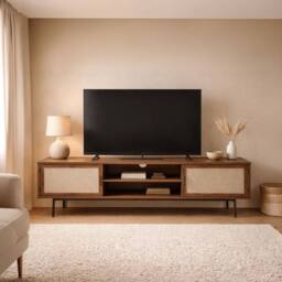 CALICOSY TV Unit In Walnut Finish With Fabric Fronts, 140 Cm Wide, JETSON in Dark Brown - thumbnail 2