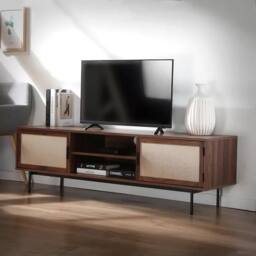 CALICOSY TV Unit In Walnut Finish With Fabric Fronts, 140 Cm Wide, JETSON in Dark Brown - thumbnail 5