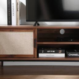 CALICOSY TV Unit In Walnut Finish With Fabric Fronts, 140 Cm Wide, JETSON in Dark Brown - thumbnail 7