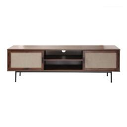CALICOSY TV Unit In Walnut Finish With Fabric Fronts, 140 Cm Wide, JETSON in Dark Brown