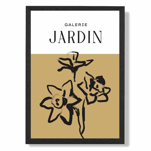 ARTZE Yellow Daffodil Boho Sketch Floral Framed Print SIZE: A3 with Black Frame - Size: A4 - image 1