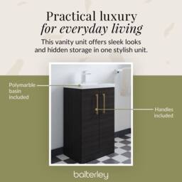 Balterley Bathroom Vanity Basin Unit, Brushed Brass Handles, 500mm, Wood Black - thumbnail 7