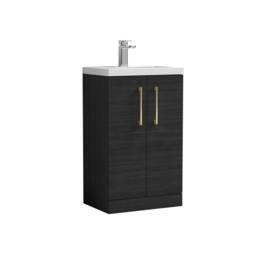 Balterley Bathroom Vanity Basin Unit, Brushed Brass Handles, 500mm, Wood Black