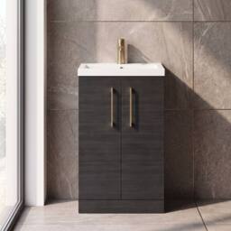 Balterley Bathroom Vanity Basin Unit, Brushed Brass Handles, 500mm, Wood Black - thumbnail 8