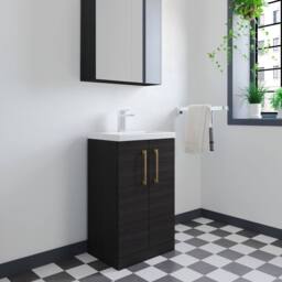 Balterley Bathroom Vanity Basin Unit, Brushed Brass Handles, 500mm, Wood Black - thumbnail 3