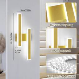 COMELY Indoor Wall Lights, 32W Modern Acrylic Gold Wall Lights, Cool White - thumbnail 3