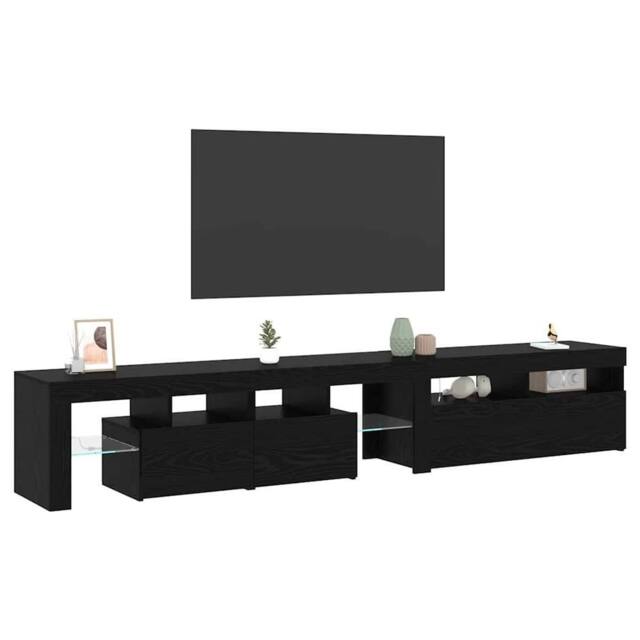 Berkfield Home TV Cabinets 2 pcs with LED Lights Black Oak Engineered Wood - image 1