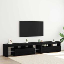 Berkfield Home TV Cabinets 2 pcs with LED Lights Black Oak Engineered Wood - thumbnail 2