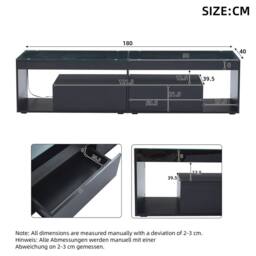 Merax Black High Gloss LED TV Stand for TV up to 80 Inch with Glass Tabletop - thumbnail 3