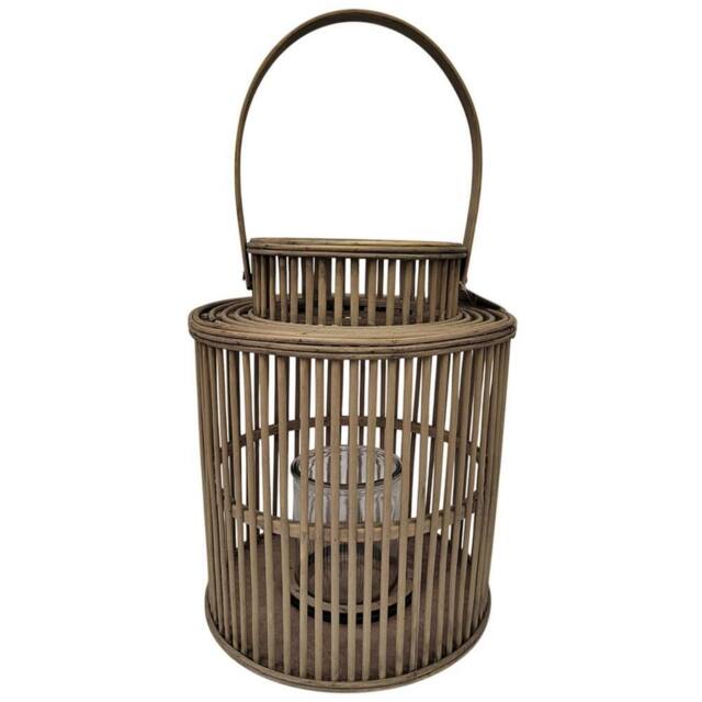 Hill Interiors Wicker Cylinder Lantern in Brown - image 1