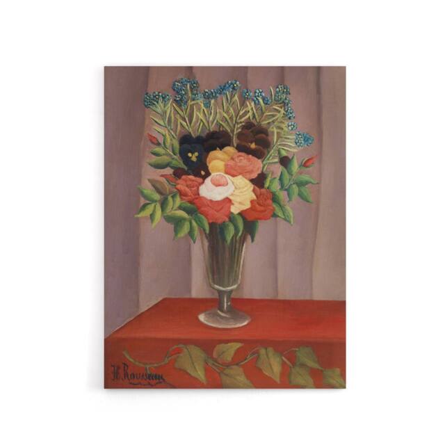 "Artery8 Bouquet of Flowers in a Vase Rousseau Vintage Canvas Wall Art - Size: W18"" x H24""" - image 1