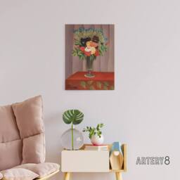 "Artery8 Bouquet of Flowers in a Vase Rousseau Vintage Canvas Wall Art - Size: W18"" x H24""" - thumbnail 3