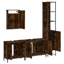 Berkfield Home 4 Piece Bathroom Furniture Set Smoked Oak Engineered Wood in Brown - thumbnail 5