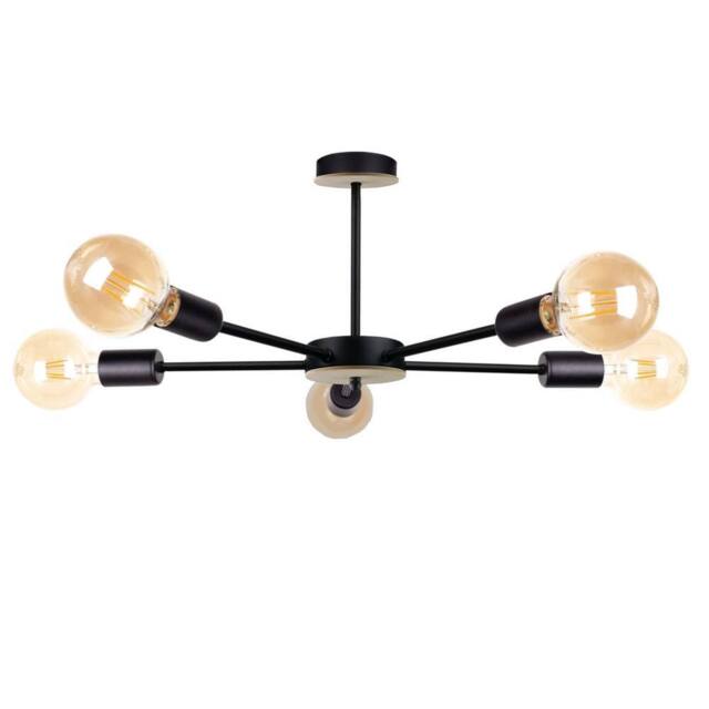 Netlighting Sun Multi Arm Semi Flush Ceiling Light Wood Black 48cm 5x E27