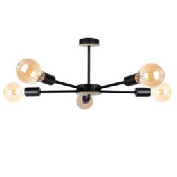 Netlighting Sun Multi Arm Semi Flush Ceiling Light Wood Black 48cm 5x E27
