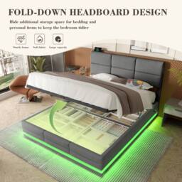 Matteo Velvet Upholstered King Size Bed Frame with Storage & LED Lighting in Dark Grey - thumbnail 8