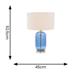 ValueLights Leigh Fabric Drum Shade with Navy Blue Glass & Gold Trim Table Lamp with Bulb in Nude - thumbnail 4