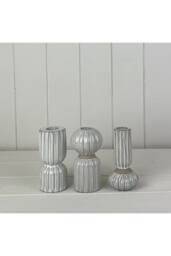 KDMD Grey Subtle Glazed Ceramic Candle Holder with Textured Detail - thumbnail 2