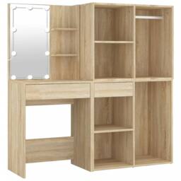 Berkfield Home LED Dressing Table with 2 Cabinets Sonoma Oak Engineered Wood in Light Brown - thumbnail 1