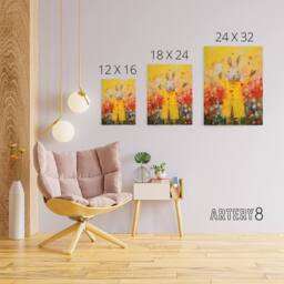 "Artery8 Rabbit Wearing Raincoat in Meadow Canvas Wall Art Print in Yellow - Size: W18"" x H24""" - thumbnail 4