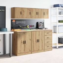 Berkfield Home Garage Wall Cabinet Artisan Oak Engineered Wood in Brown - thumbnail 4