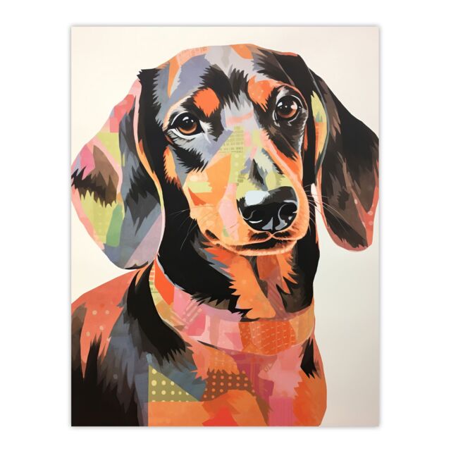 "Artery8 Patchwork Pastel Dachshund Collage Artwork Papercraft Unframed Wall Art Print Poster Home Decor Premium - Size: W12"" x H16""" - image 1