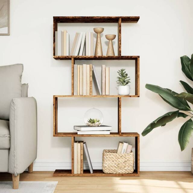 Berkfield Home Room Divider Bookcase 4-Tier Old Wood 70x24x129 cm Engineered Wood in Brown - Size: 70 x 24 x 129 cm - image 1