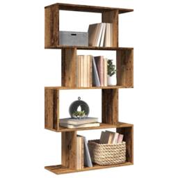 Berkfield Home Room Divider Bookcase 4-Tier Old Wood 70x24x129 cm Engineered Wood in Brown - Size: 70 x 24 x 129 cm - thumbnail 2
