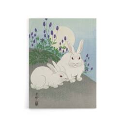 "Artery8 Two Rabbits At Full Moon Canvas Wall Art Print Ohara Koson in Blue - Size: W18"" x H24""" - thumbnail 1