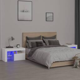 Berkfield Home Elegant Bedside Cabinets 2 pcs with LED Lights White 70x36.5x40 cm - thumbnail 2