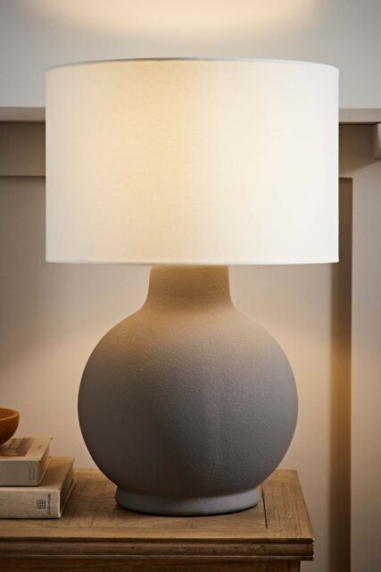 ValueLights Blair Natural Linen Durm Shade Hand Finished Ceramic Stonewear Table Lamp in Grey - image 1