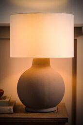 ValueLights Blair Natural Linen Durm Shade Hand Finished Ceramic Stonewear Table Lamp in Grey - thumbnail 2