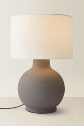 ValueLights Blair Natural Linen Durm Shade Hand Finished Ceramic Stonewear Table Lamp in Grey - thumbnail 3