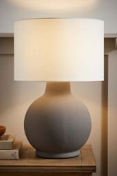 ValueLights Blair Natural Linen Durm Shade Hand Finished Ceramic Stonewear Table Lamp in Grey - thumbnail 1